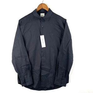 Calvin Klein Tech Classic Dress Shirt Mens M Black Button Up Long Sleeve New - Picture 1 of 12