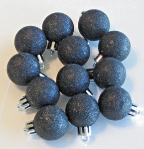 Black Mini Halloween Christmas Ornaments Non Shatter Balls 1" Glitter 12pcs - Picture 1 of 2