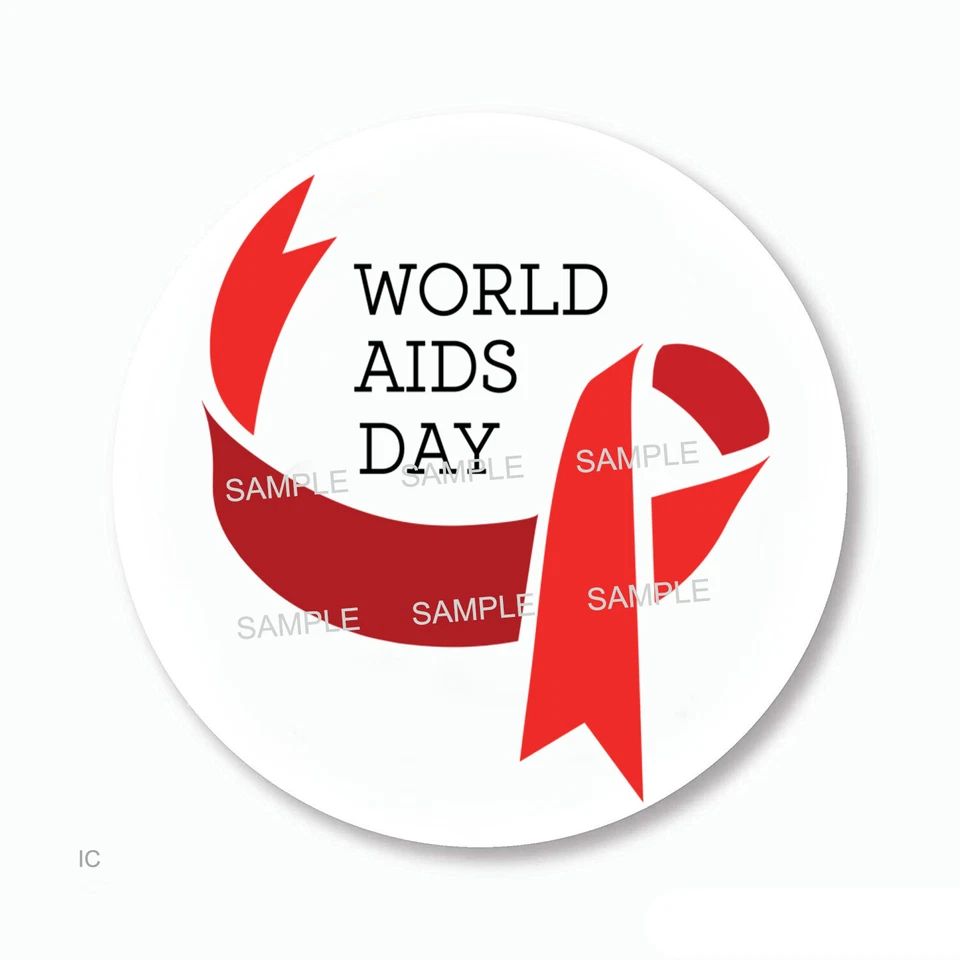 30 Pegatinas Cinta Roja Día Mundial del Sida 1.5" Sobre Redondo Sellos Etiquetas Foto 1 de 1