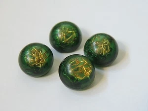 4 boutons anciens en résine verte Inclusion métal  Haute couture créateur  1,7cm - Picture 1 of 2