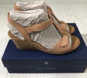 Rockport Blanca T Strap Sandals Womens Size 10M Beige Cork Wedge CI5691 New - Picture 1 of 10