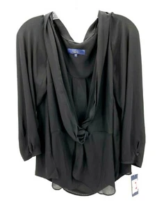 Rachel Roy Top Womens 16 Black Puff Sleeve Drapey Wrap Front Party Cocktail NWT - Picture 1 of 4