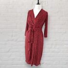 Onjenu Dress Red Midi 3/4 Sleeve Faux Wrap Size 16 Stretch Jersey Patterned