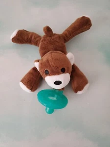 Plush Bear Silicone Pacifier Holder with Binky New - Picture 1 of 2