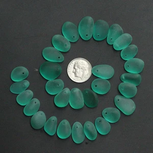 top drilled sea beach glass 10 pcs lots teal green aqua pendant jewelry use - Picture 1 of 3