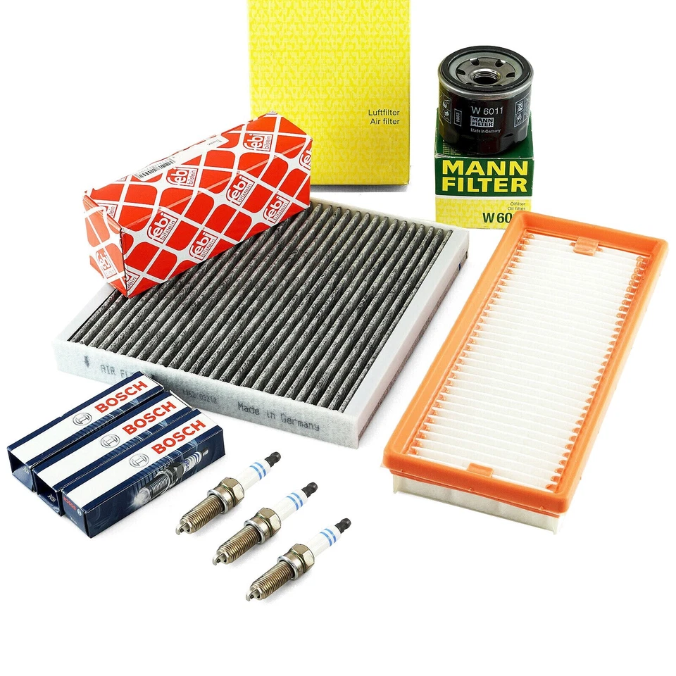 Inspektionspaket MANN ÖL- LUFTFILTER FEBI POLLENFILTER BOSCH ZÜNDKERZEN SMART - Bild 1 von 4