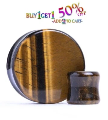 Par de tapones de piedra ojo de tigre 8g-1" medidores de doble llamarada orgánicos marrón negro 2030 Foto 1 de 4