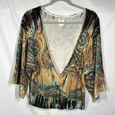 Cárdigan ALBERTO MAKALI M Cuentas Multicolor Paisley Colorido Boho Otoño Diseñador Foto 1 de 4