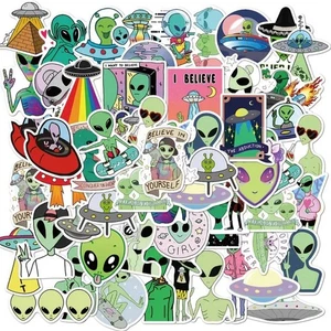 50pcs Alien-Themed Vinyl Stickers - Colorful, Reusable Decals for Scrapbooking - Picture 1 of 8