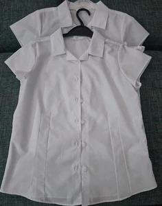 2x M&S Girls' Short Sleeved White Fitted School Blouses Age 11-12 - Picture 1 of 1