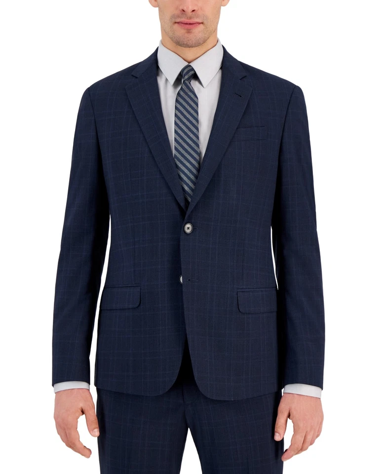 AX Armani Exchange Men's Slim-Fit Plaid Windowpane Suit Jacket 44R Navy Blue - Image 1 of 1