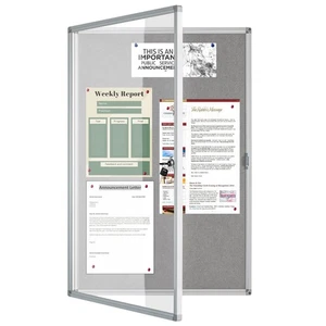 Lockable Enclosed Bulletin Board with 36x24 Acrylic Display Case – Aluminum - Picture 1 of 7