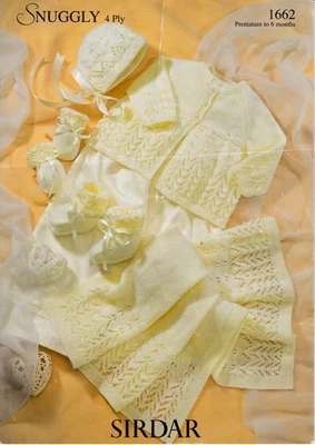 SIRDAR Knitting Pattern 1662  Baby Lacy Matinee Set  Prem - 6 mths 4 Ply reduced - Image 1 of 2
