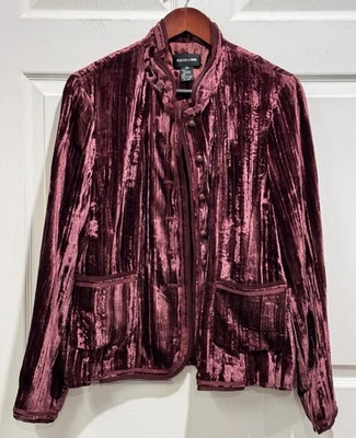 Jaqueta Focus 2000 vermelha borgonha veludo esmagado Whimsygoth Fairy Holiday tamanho 16 - Imagem 1 de 4