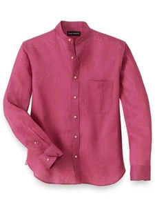 NWT Paul Fredrick 100% Linen Band Collar Solid Casual Shirt - Berry - XXL - Picture 1 of 1
