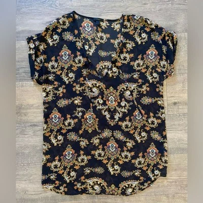J. Crew Mujer Talla Grande Azul Marino y Dorado Royal Paisley Estampado Natación Cubierta Túnica Foto 1 de 4