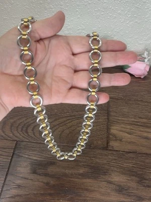 Collar de cadena Rochet Roma dos tonos chapado en oro y acero inoxidable 22" y pulsera Foto 1 de 4