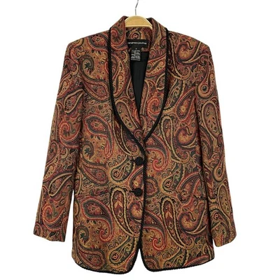 Chaqueta Blazer Andrea Jovine Vintage Años 90 Paisley Tapiz Mujer Talla 8 Óxido Boho Foto 1 de 4