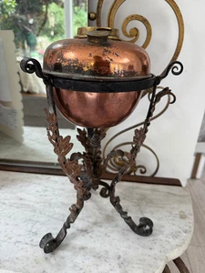 victorian wrought iron and copper oil lamp copper leaves Hinks fount - Picture 1 of 7