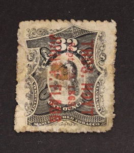 US INTERNAL REVENUE 32C TOBACCO STAMP CANCEL -THOS HOYT 1869 JOHN F. FLAGG TF3A - Picture 1 of 2