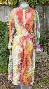 NWT Anthropologie Long Sleeve Tie Front Midi Dress Tie Dye Color Splotch Size XS - Picture 1 of 9