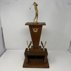 Vintage 50er Jahre Golf Trophäe Holzsockel Mid Century MCM Art Deco hinten - Bild 1 von 11