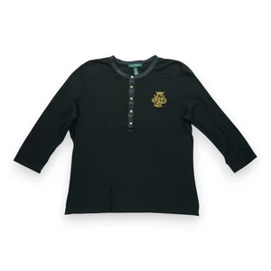 Top donna LAUREN RALPH LAUREN XL ricamato logo perline manica 3/4 - Foto 1 di 6