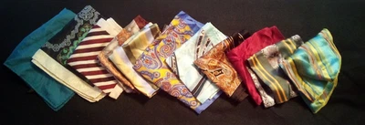 Lot of 11 Men's Silk Pocket Squares Scarves~Vintage & Newer~Solid/Patterned~sl - Image 1 of 4