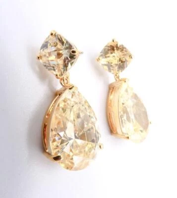 STUNNING 20kt Gold Plated Light Canary Yellow Pear Teardrop Crystals Earrings - Image 1 of 4