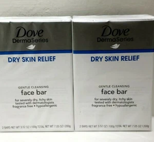 Lot (2) Dove Derma Series Dry Skin Relief Gentle Cleansing Face 2 Bar Soap Pack - Picture 1 of 3