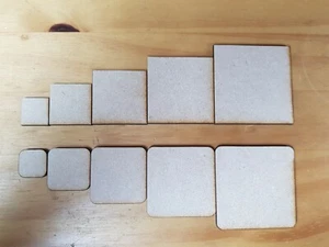 SQUARES 2 to 6cm - Blank Craft Shapes Wood MDF 3mm - with/out curved corners - Picture 1 of 6