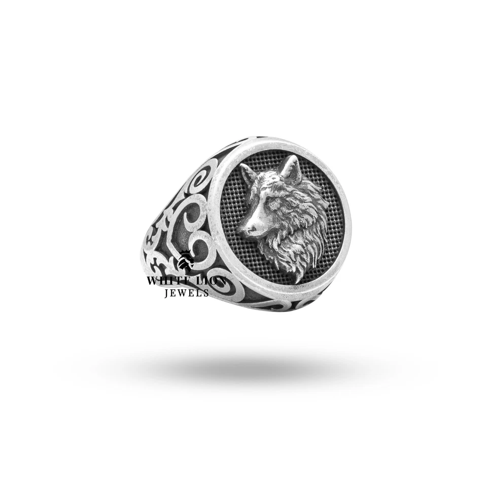 Anello In Argento Sterling 925 Per Uomo Con Design Di Lupo Biker Di Taglia 9.5 - Immagine 1 di 4