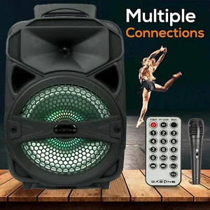 Haut-parleur Bluetooth portable 8" stéréo karaoké fête radio FM AUX USB télécommande micro - Photo 1 sur 12