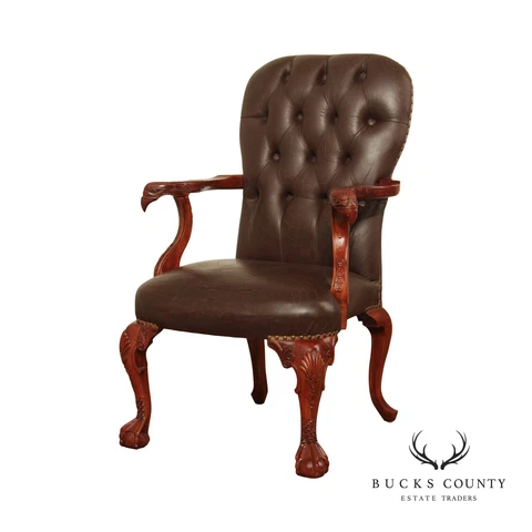 Georgian Chippendale Style Eagle Carved Leather Armchair Cover