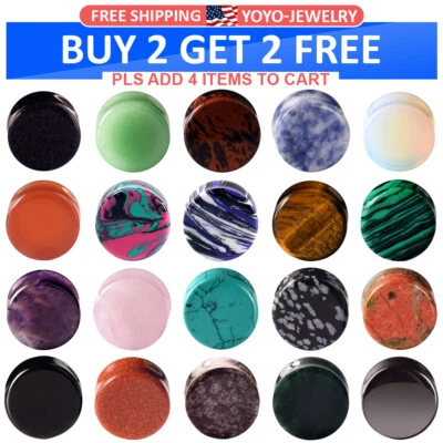 Pair Saddle Stone Ear Plug Gauges Double Flared Tunnels Expander Earrings 6-16mm - Image 1 of 4