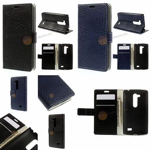 Croco Leather Case for LG L Fino D295 Dual SIM Stand Function with Hard Case - Picture 1 of 13