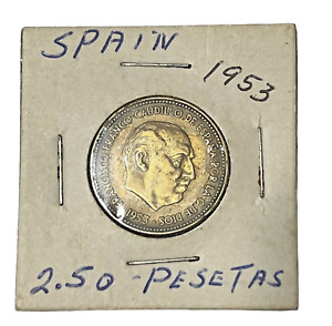 Francisco Franco Spain 1953 2-1/2 Pesetas Coin Raw Ungraded in Coin Sleeve