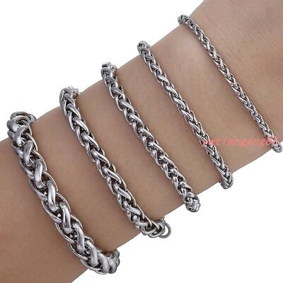 3/4/6/8mm Stainless Steel Wheat Link Bracelet Mens Chain Boys Fahsion Jewelry • 4.56€