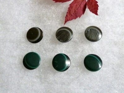 Vintage Buttons Set 6 Gray Emerald Green Iridescent Plastic Oval Shank Sewing  - Image 1 of 4