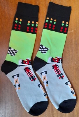 Novelty Formula One Socks F1 Racing Car Motorsport Tyre Red Checkered Flag Gift