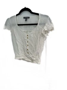 Prenda para mujer Primark blanca con botones manga corta aleteo parte inferior recortada talla 2 - Imagen 1 de 14