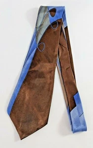 A. Vincenzo Abstract Men's Tie Brown with Blue Accent Modern Design - Picture 1 of 4