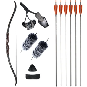 60" Recurve Bow Arrows Kit 30-60lbs Wooden Takedown Bow Archery Hunting Target - Picture 1 of 24
