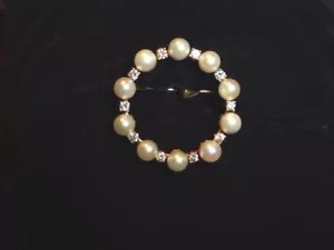 Vintage 14Kt Gelbgold, Zuchtperlen und Diamant Kreis Pin, Erstbesitz - Bild 1 von 5