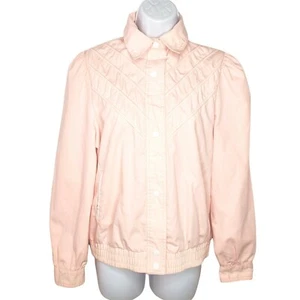 Vintage 80s Light Pink Jacket S Cotton Blend Snap Closure Gathered Shoulders - Picture 1 of 11