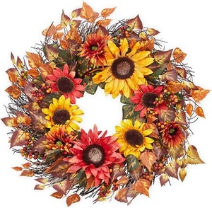 24In Fall Wreath Harvest Wreath with Sunflower Berries Leaves for Indoor Outdoor - Picture 1 of 8