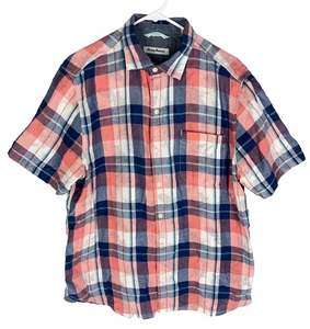 TOMMY BAHAMA Hemd Gr. M rosa blau kariert Blumen Knopfleiste Kurzarm Baumwolle - Bild 1 von 5