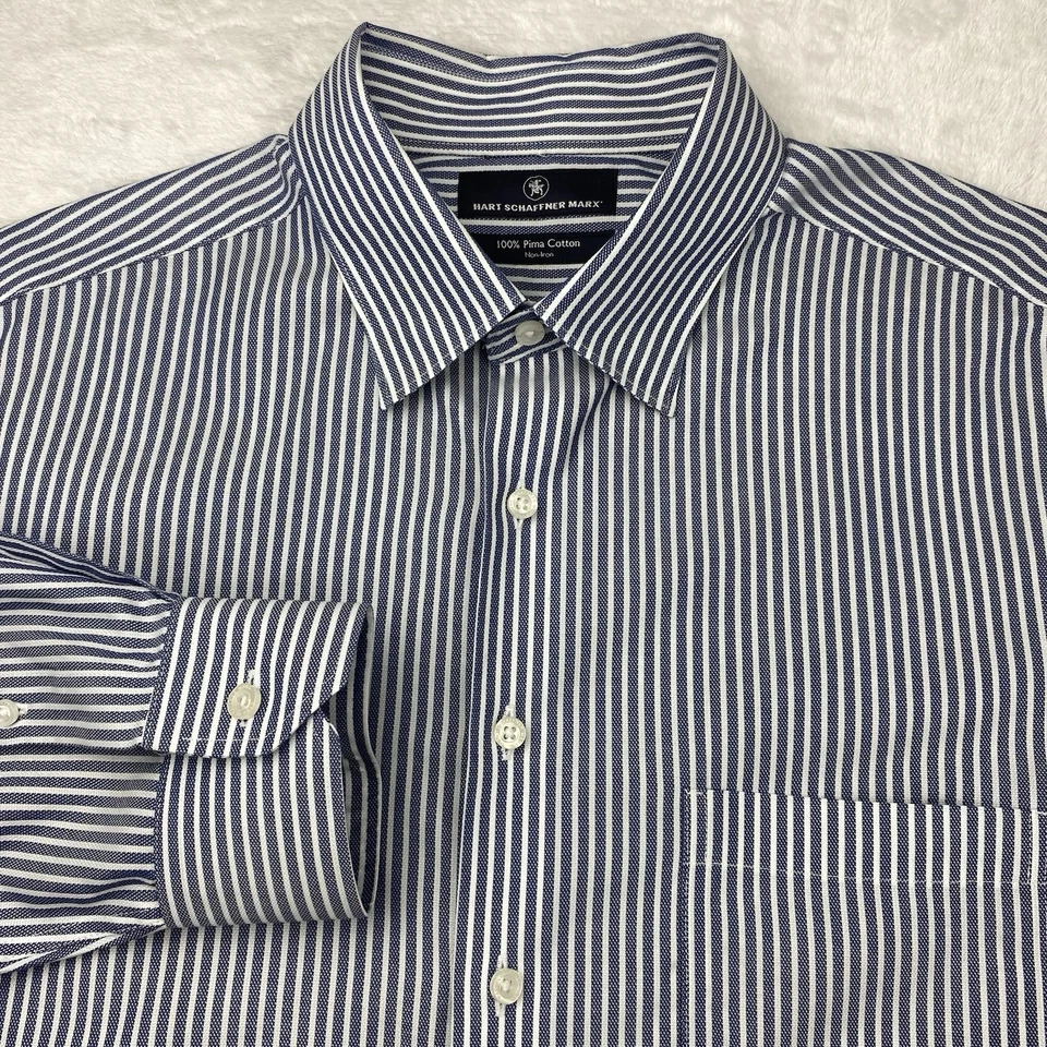 Camisa de vestir Hart Schaffner Marx para hombre 17/33 rayas azules/blancas regular sin hierro Foto 1 de 4
