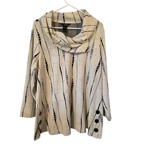 Ali Miles Damen Wasserfallausschnitt Langarm Tunika Kunst zum Tragen Übergröße 1X Creme  - Bild 1 von 3