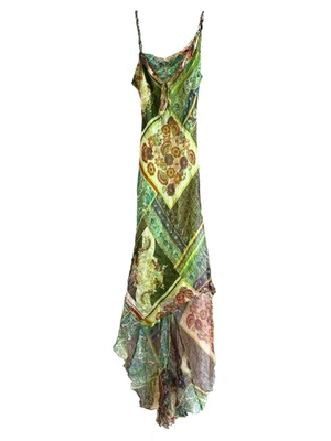 Vintage Y2K Cache Silk Dress Size 2 Beaded Asymmetric Bias Boho Fairy Whimsical - Image 1 of 4